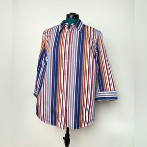 Lauren Ralph Lauren Top Womens 1X Colorful Striped 3/4 Button Down Shirt Preppy